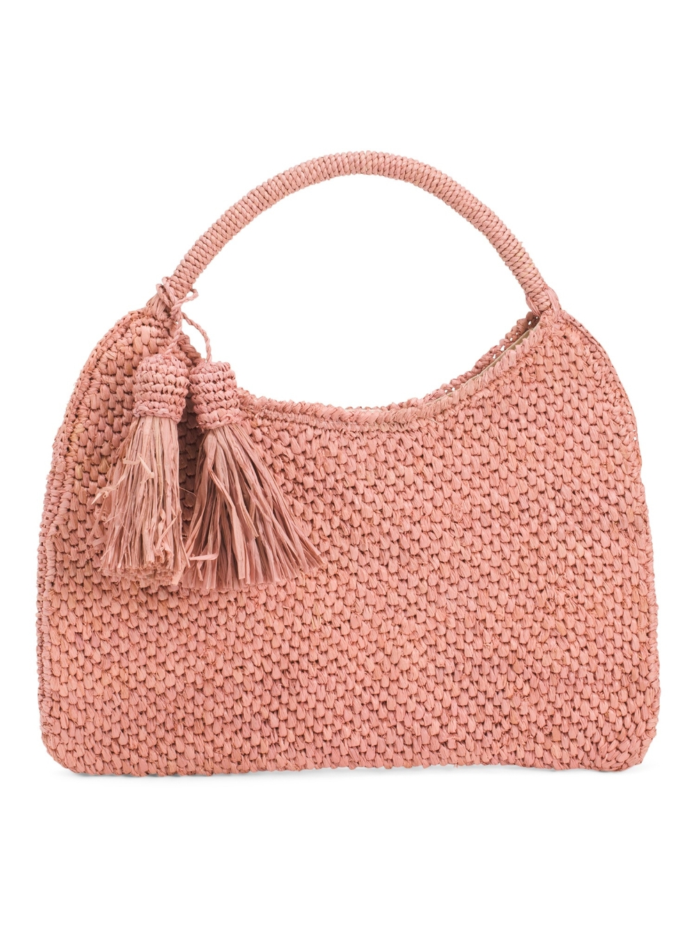 Mar Y Sol Woven Tassel Shoulder Bag in Dusty Pink